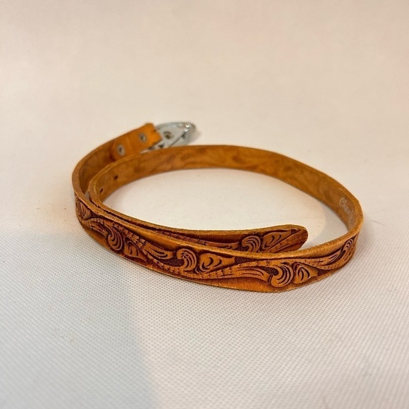 VTG Western Belt Womens size 26 Chambers Belt co. Leather Hand Finished Chrome - Picture 5 of 8